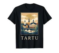Tartu Estonia Vintage Retro Riverfront Cityscape Design T-Shirt