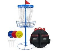 TARUMG Disc Golf Basket - Portable Disc Golf Target with Heavy Duty 24-Chains Come with Transit Bag and 3pcs Disc Golf Discs, Ground Stake -Suitable for Players of All Levels - Multi Color Available