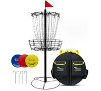 TARUMG Disc Golf Basket - Portable Disc Golf Target with Heavy Duty 24-Chains Come with Transit Bag and 3pcs Disc Golf Discs, Ground Stake -Suitable for Players of All Levels - Multi Color Available