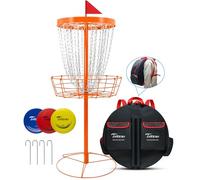 TARUMG Disc Golf Basket - Portable Disc Golf Target with Heavy Duty 24-Chains Come with Transit Bag and 3pcs Disc Golf Discs, Ground Stake -Suitable for Players of All Levels - Multi Color Available