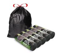 TARUNMO 50-60L Ultra Strong Bin Bags Heavy Duty,Red Drawstring Carrier Bag Storage for Home or Camp,Trash Bags 70x62cm Kitchen Large Black Binbags (20)