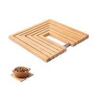 TARUNMO Bamboo Trivet for Hot Pans, Expandable Wooden Heat Resistant Mat with Non-Slip Base, Extendable from 19 to 38 cm, Folding Pot Stand for Kitchen Worktop and Table Protection, 1 Pack