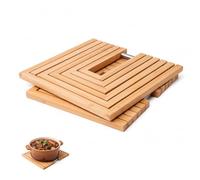 TARUNMO Bamboo Trivets for Hot Pans, 2 Pack Expandable Wooden Heat Resistant Mats with Non-Slip Base, Extendable from 19 to 38 cm, Folding Pot Stands for Kitchen Worktop and Table Protection