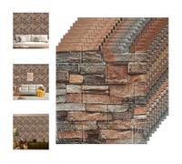 Tarwanear 10 Pack 3D Brick Wallpaper Wall Stickers 1.25 ft x 1.15 ft DIY Self Adhesive Wall Tiles 3D Wall Panel Waterproof Masonry Effect Home Decoration for Kitchen Bathroom Ceiling,Roman Red