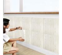 Tarwanear 10PCS White Oak Wooden Panel Peel and Stick 3D Wall Panels 35×35cm Self Adhesive Wall Tile Stickers Waterproof Removable Home Decor for Kitchen Bathroom Ceiling