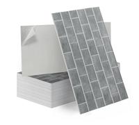 Tarwanear 40Pcs Brick Marble Tile Stickers,Self Adhesive Wall Tiles Waterproof 60 x 30cm, Vinyl Peel and Stick on Wall Tiles Waterproof for Bathroom Kitchen Backsplash Living Room,Brick Grey