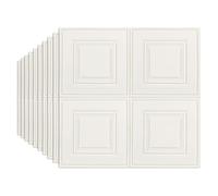 Tarwanear 40pcs Cream White Grid Panels for Walls 70 * 70cm Self Adhesive 3D Wall Panels Peel and Stick 3mm Thick Wall Tiles Waterproof Foam Faux Brick for Ceiling Tiles Kitchen Bathroom