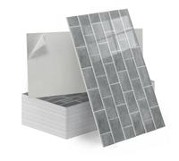 Tarwanear 50Pcs Brick Marble Tile Stickers,Self Adhesive Wall Tiles Waterproof 60 x 30cm, Vinyl Peel and Stick on Wall Tiles Waterproof for Bathroom Kitchen Backsplash Living Room,Brick Grey