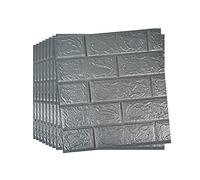 Tarwanear 50PCS Silver Grey Brick Wallpaper 38×35cm 3D Wall Panels Brick Pattern Self Adhesive Wall Tiles Masonry Effect Waterproof Wall Stickers for Bedroom Living Room Kitchen