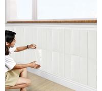 Tarwanear 50PCS White Wooden Panel Peel and Stick 3D Wall Panels 35×35cm Self Adhesive Wall Tile Stickers Waterproof Removable Home Decor for Kitchen Bathroom Ceiling