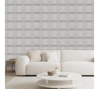 Tarwanear Beige Embossed Tartan Wallpaper 3D Effect Retro Wooden Panelling Wallpaper Roll Feature Wall Home Faux Wood Panel Wainscot Board Panel Wall Paper for Living Room Bedroom Office
