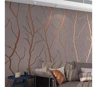 Tarwanear Brown Textured Wallpaper 3D Effect Branch Curves Glitter Wallpaper Retro Embossed Non-Woven Wall Paper Roll Neutral Art Deco for Living Room Feature Wall Bedroom Lounge