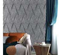 Tarwanear Dark Grey Wallpaper Wave Stripes Thick Textured Wallpapers Non-Woven 3D Modern Print Embossed Stripe Feature Wall Papers Roll for Livingroom Bedroom Lounge Hallway