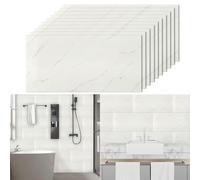 Tarwanear Marble Tile Stickers 60 x 30cm 10PCS Self Adhesive Wall Tiles Bathroom Waterproof Peel and Stick Wall Moulding Panels PVC Stick on Tiles for Home Decor Kitchen Backsplash,Cream