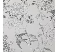 Tarwanear Modern Floral Birds Wallpaper White and Black Wallpaper Sketched Flower Wall Paper with Botanical,Bird and Butterfly for Bedroom Livingroom TV Backdrop Hallway Feature Wall