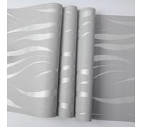 Tarwanear Modern Minimalist 3D Wave Stripes Roll Silver Grey Non-Woven Glitter Deep Embossed Textured Wallpaper for TV Background,Hotel,Bedroom,Offices,Kitchen
