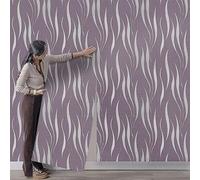 Tarwanear Purple Wave Stripes Wallpaper Non-Woven Abstract Stripe Roll Embossed Flocking Glitter Wallpaper Feature Stripe Modern Geometric Patterned Decor for Living Room Bedroom