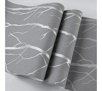 Tarwanear Silver Grey Wallpaper 3 Rolls Abstract Lines 3D Effect Wallpapers Realistic Branch Pattern Embossed Flocking Textured Wall Paper Roll Bedroom Living Room Sofa TV Wall Decoration