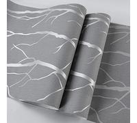 Tarwanear Silver Grey Wallpaper 5 Rolls Abstract Lines 3D Effect Wallpapers Realistic Branch Pattern Embossed Flocking Textured Wall Paper Roll Bedroom Living Room Sofa TV Wall Decoration