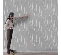 Tarwanear Silver Grey Wave Stripes Wallpaper Non-Woven Abstract Stripe Roll Embossed Flocking Glitter Wallpaper Feature Stripe Modern Geometric Patterned Decor for Living Room Bedroom
