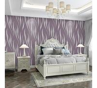Tarwanear Silver Purple Non-Woven Wallpaper Textured 3D Flocking Embossed Wallpapers 53cm x 9.5m Wave Stripes Wall Paper Roll for Bedroom Adults Teenager Living Room Lounge Hallway Hall