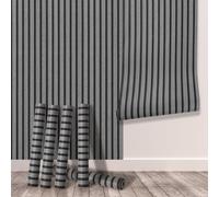 Tarwanear Wood Effect Wallpaper Wood Slat Wallpaper 5 Rolls(25.15m²) Dark Grey Wooden Slat Effect Wall Paper Natural Wooden Slatted Roll for Living Room Bedroom Office Front Desk Feature Wall
