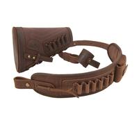 Tas Trost No Drill Leather Canvas Rifle Ammo Buttstock Gun Shoulder Sling with Barrel Loop Mount for .308 .45-70 .30-30 .22LR (Coffee Set, .357 .30-30 .35cal .38)
