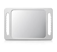 TASALON Unbreakable Hand Mirror with Double Handle- Large Handheld Barber Mirror for Hair and beauty Salon - Durable Hand Held Mirrors for barbershop - Haircut Mirror with Double Handgrip- Silver Gray