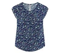 TASAMO Blouse Short Sleeves Round Neck Flattering Floral Prints Button-Down Shirts for Women(X-Large, FP Navy Blue 02)
