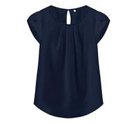 TASAMO Chiffon T-Shirt Round Neck Curved Hem Short Sleeves Soft Bodice for Woman(XX-Large, Navy Blue)
