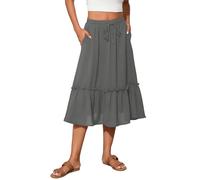 TASAMO Elevate Your Style High-Waisted Flared Bell Skirt - Featuring Adjustable Elastic Waistband and Convenient Pockets Gray