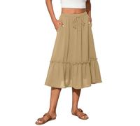 TASAMO Elevate Your Style High-Waisted Flared Bell Skirt - Featuring Adjustable Elastic Waistband and Convenient Pockets Khaki