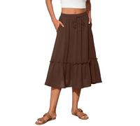 TASAMO Elevate Your Style High-Waisted Flared Bell Skirt - Featuring Adjustable Elastic Waistband and Convenient Pockets Olive Brown