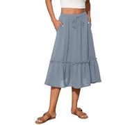 TASAMO Elevate Your Style High-Waisted Flared Bell Skirt - Featuring Adjustable Elastic Waistband and Convenient Pockets Light Blue