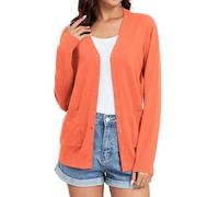 TASAMO Ladies Button Down V Neck Basic Sweater Long Sleeve Lightweight Open Front Cardigans for Women UK Red Orange