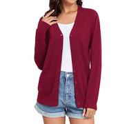 TASAMO Ladies Button Down V Neck Basic Sweater Long Sleeve Lightweight Open Front Cardigans for Women UK Purple Red