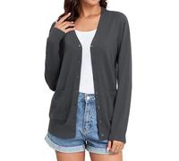 TASAMO Ladies Button Down V Neck Basic Sweater Long Sleeve Lightweight Open Front Cardigans for Women UK Dark Grey