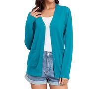 TASAMO Ladies Button Down V Neck Basic Sweater Long Sleeve Lightweight Open Front Cardigans for Women UK Peacock Blue