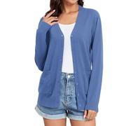 TASAMO Ladies Button Down V Neck Basic Sweater Long Sleeve Lightweight Open Front Cardigans for Women UK Gray Blue