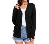 TASAMO Ladies Button Down V Neck Basic Sweater Long Sleeve Lightweight Open Front Cardigans for Women UK Black