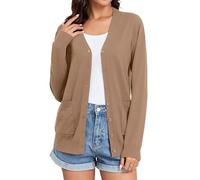 TASAMO Ladies Button Down V Neck Basic Sweater Long Sleeve Lightweight Open Front Cardigans for Women UK Khaki