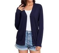 TASAMO Ladies Button Down V Neck Basic Sweater Long Sleeve Lightweight Open Front Cardigans for Women UK Deep Blue