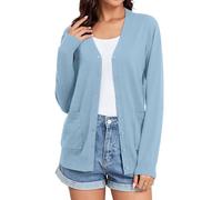 TASAMO Ladies Button Down V Neck Basic Sweater Long Sleeve Lightweight Open Front Cardigans for Women UK Sky Blue