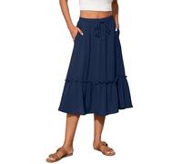 TASAMO Trendy Women's Skirt - Featuring a Flared Design, Elastic Waistband, and Side Pockets for Added Convenience Navy Blue