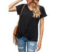 TASAMO Twist Knot Shirts Rolled Sleeve and Stylish Tunic Tops for Summer (X-Large,Black)