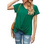 TASAMO Twist Knot Shirts Rolled Sleeve and Stylish Tunic Tops for Summer (X-Large,Dark Green)