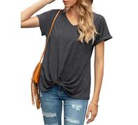 TASAMO Twist Knot Shirts Rolled Sleeve and Stylish Tunic Tops for Summer (X-Large,Dark Grey)