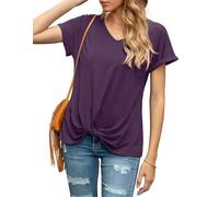 TASAMO Twist Knot Shirts Rolled Sleeve and Stylish Tunic Tops for Summer (X-Large,Dark Purple)