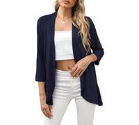 TASAMO Woman Open Front Cardigans Casual 3/4 Sleeve Flowy Floral Printed Summer Shrugs(Small, Navy Blue)