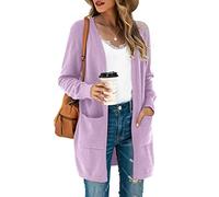 TASAMO Women’s Long Sleeve Color Block Striped Draped Kimono Lightweight Knit Coat(Medium,Light Purple)